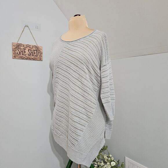 LINEN Asymmetrical Sidetail Hem Green Blue Tunic Sweater by Love Scarlett Medium - Picture 5 of 11